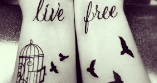 Live Free Vogel Tattoo mit Tattoo Spruch