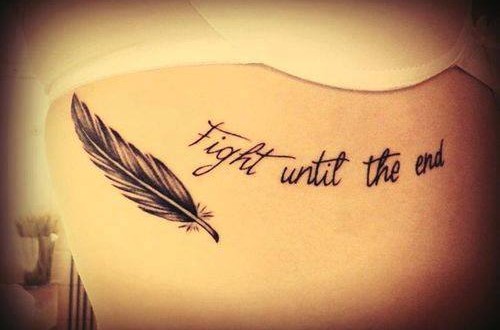 Tattoo Spruch Fight until the end mit Feder